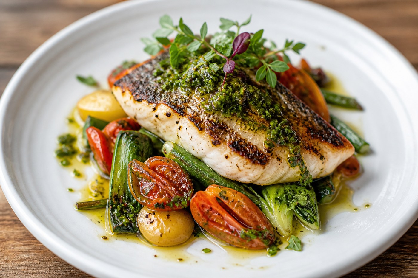 Grilled fish with fresh herbs
