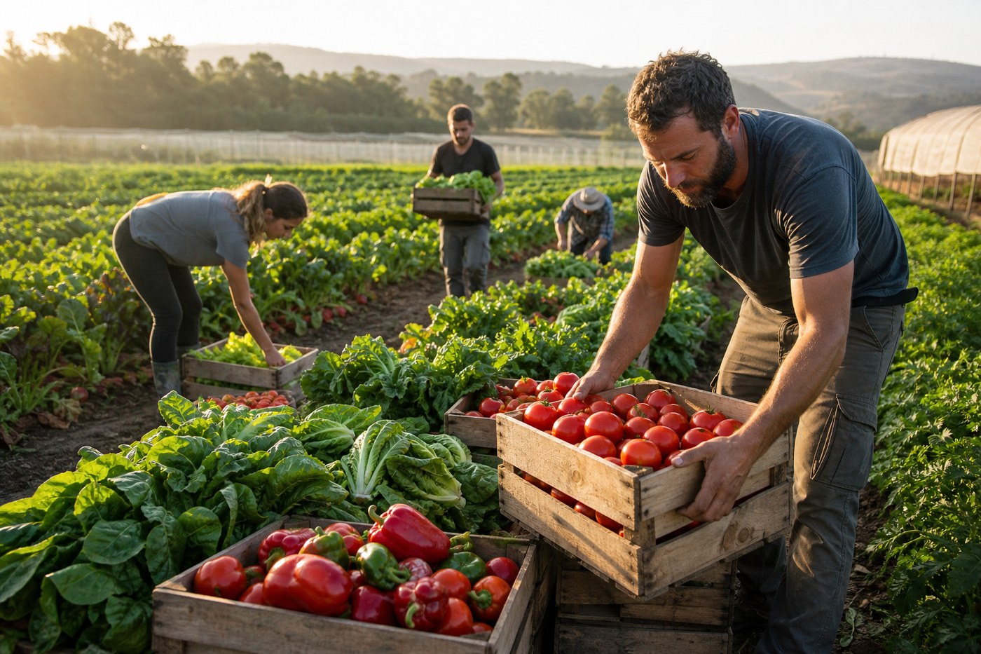 Farmers harvesting seasonal vegetables